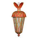 Polychromed tole wall lanterns with slag glass panels